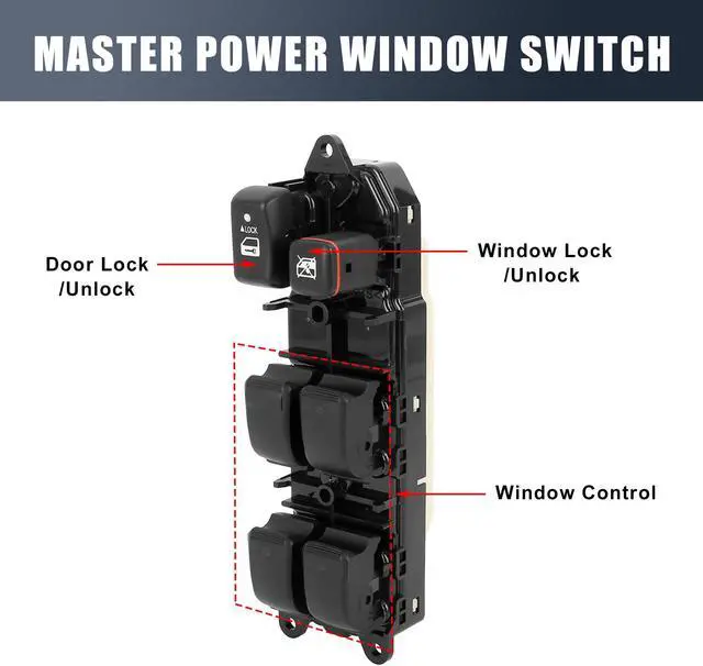 Alt view image 3 of 7 - 84040-60091 Power Door Window Switch Front Driver Left Side for Toyota Land Cruiser 2003-2007