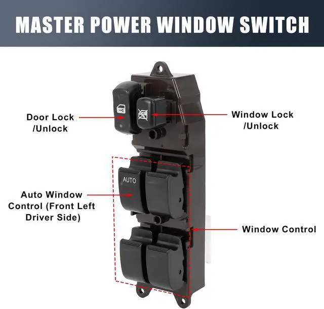 Alt view image 3 of 7 - 84820-60130 Power Door Window Switch Front Driver Left Side for Toyota Land Cruiser 1998-2002