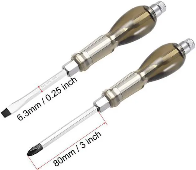 Alt view image 2 of 4 - PH2 Phillips / 1/4-Inch Slotted Magnetic Impact Screwdriver Set of 2 Pieces with 3-Inch Cr-v Shaft and Hex Bolster Strike Cap