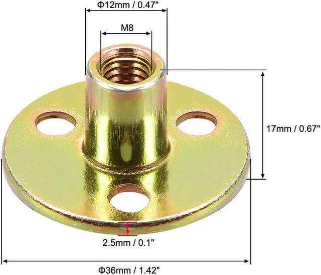 Alt view image 3 of 6 - M8x36x2.5mm Brad Hole Tee Nut Carbon Steel T-Nuts Furniture Hardware Flange Insert Female Thread with Screws 10pcs