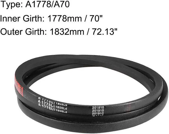 Alt view image 2 of 3 - A1778/A70 V-Belts 70" Inner Girth, A-Section Rubber Drive Belt 2pcs