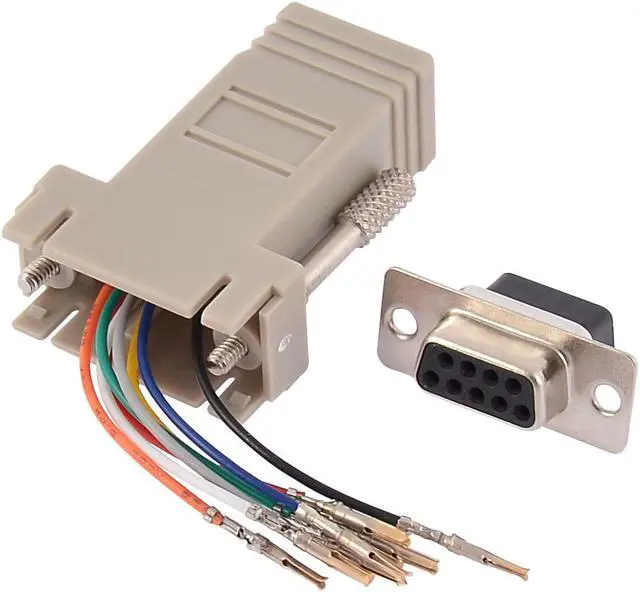 Alt view image 2 of 5 - RS232 DB9 Male Connector to RJ45 Female Ethernet Adapter Gray