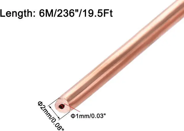 Alt view image 2 of 4 - Refrigeration Tubing 2mm OD x 1mm ID x 19.5Ft Length Copper Tubing Coil