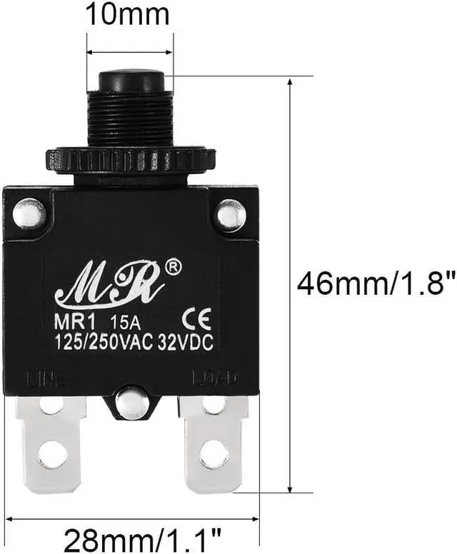 Alt view image 3 of 3 - 5Pcs Thermal Overload Protector AC 125/250V 15A Push Button Reset Circuit Breaker