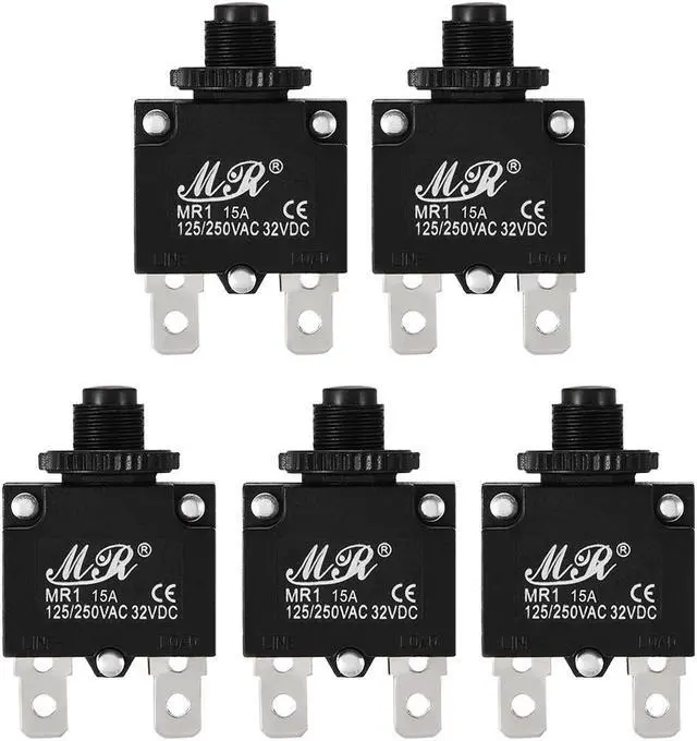 Main image of 5Pcs Thermal Overload Protector AC 125/250V 15A Push Button Reset Circuit Breaker