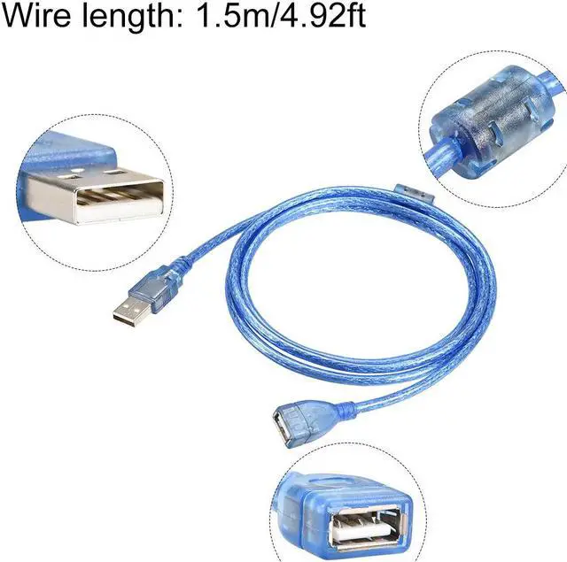 Alt view image 3 of 3 - USB Extension Cable,1.5m Length Type a Male to USB a Female USB Wire Blue