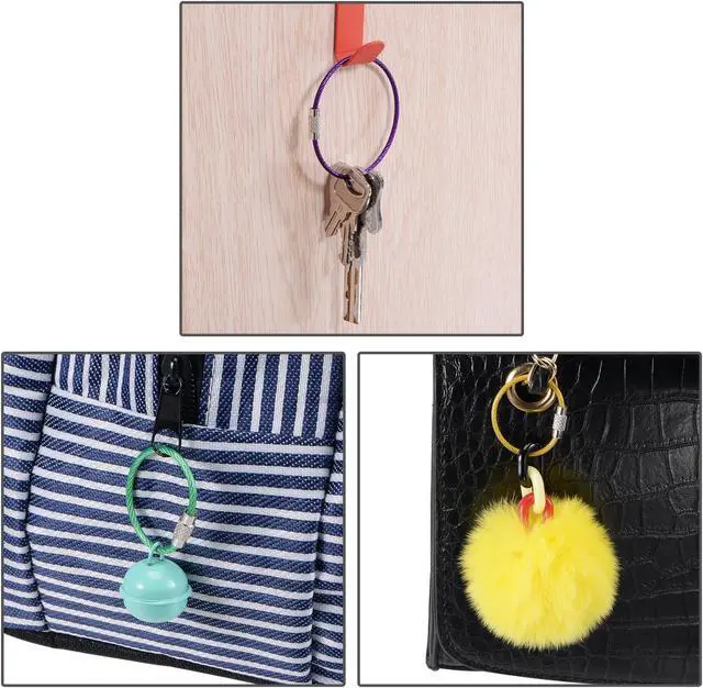 Alt view image 6 of 6 - Wire Keychain 300mm Length Key Ring Loop Cable for Handbag Lanyard Zipper, PVC Coated Stainless Steel, Silver, Pack of 8
