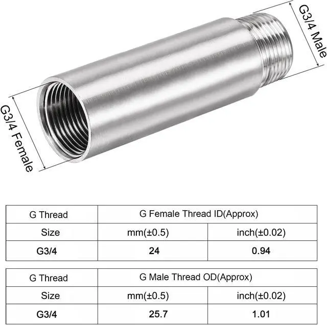 Alt view image 3 of 6 - Shower Head Extension Arm Stainless Steel G3/4 Male to G3/4 Female Thread 100mm Length Cast Pipe Fitting Coupler