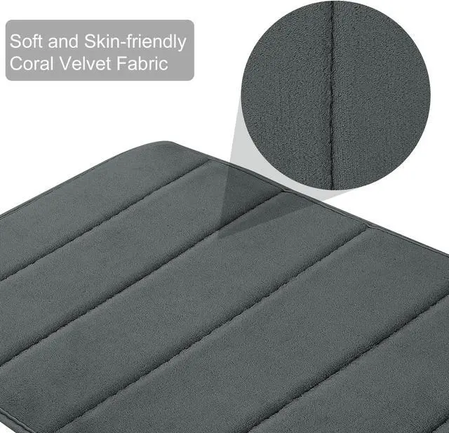 Alt view image 3 of 7 - Memory Foam Absorbent Bath Non-slip Mat Rug Shower Carpet Dark Gray 32 x 20 Inch