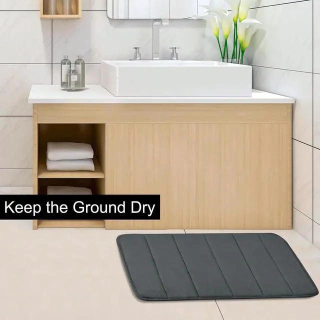 Alt view image 2 of 7 - Memory Foam Absorbent Bath Non-slip Mat Rug Shower Carpet Dark Gray 32 x 20 Inch