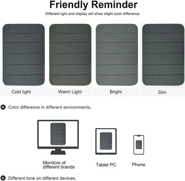 Alt view image 7 of 7 - Memory Foam Absorbent Bath Non-slip Mat Rug Shower Carpet Dark Gray 32 x 20 Inch