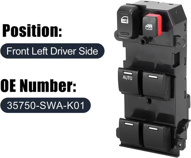 Alt view image 2 of 6 - 35750-SWA-K01/35750SWAK01 Car Power Window Control Switch Master Window Switch Front Left for Honda CR-V 2007-2008 2010-2011