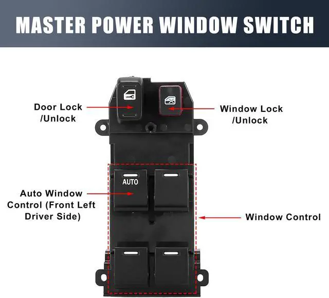 Alt view image 3 of 6 - 35750-SWA-K01/35750SWAK01 Car Power Window Control Switch Master Window Switch Front Left for Honda CR-V 2007-2008 2010-2011