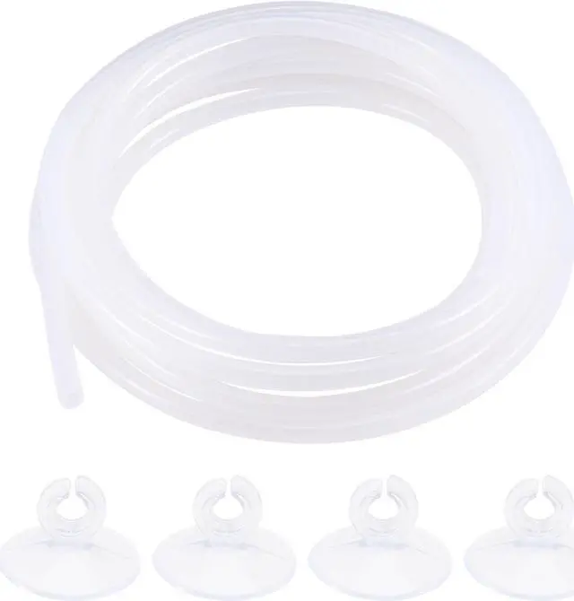 Main image of Silicone Tubing 4mm ID 6mm(1/4") OD 5m Aquarium Pump Air Water Hose with Suction Cups Clips