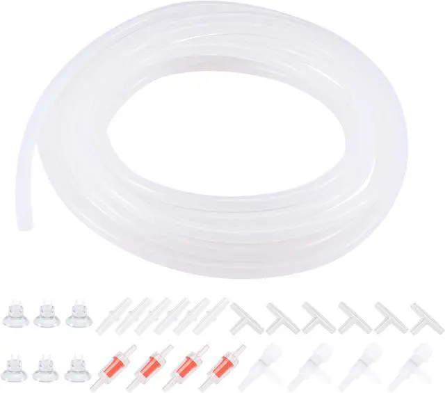 Main image of Silicone Tubing 4mm ID 6mm(1/4") OD 5m Aquarium Air Hose with Check Valves, Suction Cups, Connectors, Regulating Valve