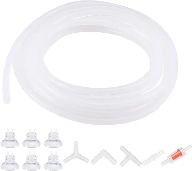 Main image of Silicone Tubing 4mm ID 6mm(1/4") OD 10m Aquarium Air Hose with Red Check Valves, Suction Cups, Connectors