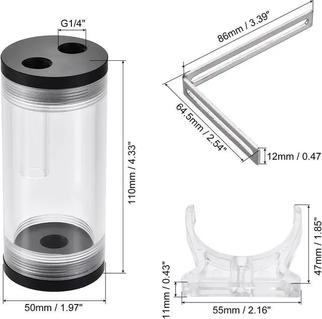 Alt view image 2 of 6 - Water Cooling Tank 50mm x 110mm with Acrylic and POM 1 in 2 Out for Computer CPU Cooled