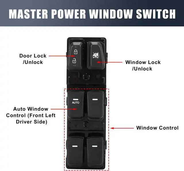 Alt view image 3 of 6 - 93570-3S000 Car Power Window Control Switch Master Window Switch Black Front Left for Hyundai Sonata 2011-2015