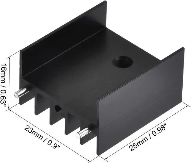 Alt view image 2 of 5 - 25mm x 23mm x 16mm TO-220 Aluminum Heatsink for Cooling MOSFET Transistor Diodes with 2 Support Pin Black 10pcs
