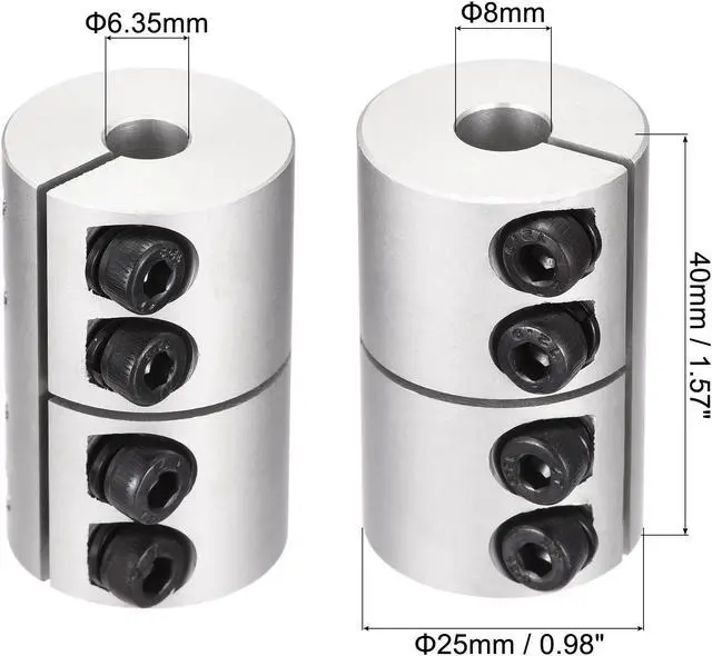 Alt view image 2 of 5 - 2pcs 6.35mm to 8mm Shaft Coupling 25mmx40mm Coupler Aluminum Alloy Joint Motor for 3D Printer CNC Machine DIY Encoder