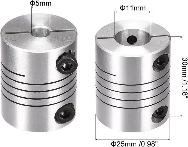 Alt view image 2 of 5 - Motor Shaft 5mm to 11mm Helical Beam Coupler Coupling 25mm Dia 30mm Length