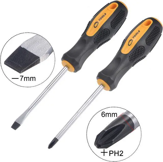 Alt view image 3 of 5 - #2 Phillips / 7mm Slotted Magnetic Screwdriver Set, 4" S2 Steel Round Shaft Non-Slip Black+Yellow Handle