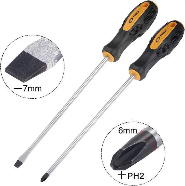 Alt view image 3 of 5 - #2 Phillips / 7mm Slotted Magnetic Screwdriver Set, 8" CR-V Round Shaft Non-Slip Black+Yellow Handle