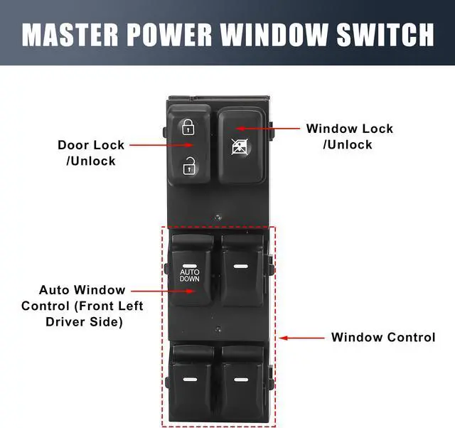 Alt view image 3 of 7 - Power Window Control Switch Front Left Driver Side for Kia Sportage 2014-2016 93570-3W000