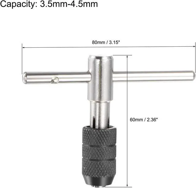 Alt view image 4 of 7 - Adjustable T-Handle Tap Wrench Set, M3 M4 M5 M6 Hand Thread Taps & 2.5mm 3.5mm 4.2mm 5.2mm Twist Drill Bits, High Speed Steel Threading Tool for Metal Aluminum Plastic Wood, 9pcs