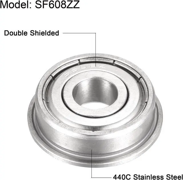 Alt view image 2 of 5 - SF608ZZ Flanged Ball Bearing 8x22x7mm Double Shielded Stainless Steel Bearings 4pcs