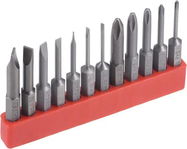 Main image of 12 Pcs Screwdriver Bit Set, 1/4" Hex Shank Magnetic Phillips Slotted Drill Bits, 2" Long S2 Steel