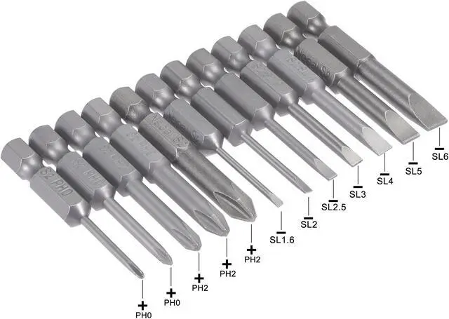 Alt view image 3 of 5 - 12 Pcs Screwdriver Bit Set, 1/4" Hex Shank Magnetic Phillips Slotted Drill Bits, 2" Long S2 Steel