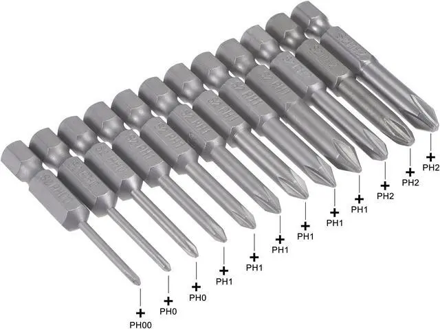 Alt view image 3 of 5 - 12 Pcs Phillips Screwdriver Bit Set, 1/4" Hex Shank Magnetic PH00 - PH2 Cross Drill Bits, 2" Long S2 Steel