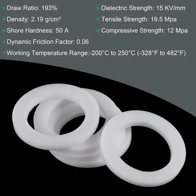 Alt view image 3 of 5 - PTFE Flat Washers 24mm OD 16mm ID 2mm Thick Flange Gasket, White Pack of 10