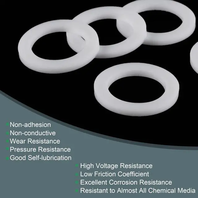 Alt view image 4 of 5 - PTFE Flat Washers 24mm OD 16mm ID 2mm Thick Flange Gasket, White Pack of 10