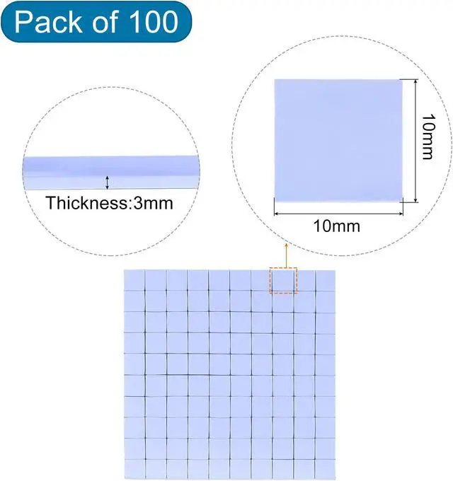 Alt view image 2 of 5 - Soft Silicone Thermal Conductive Pads 10mmx10mmx3mm Heatsink for Cooling Components Blue Pack of 100