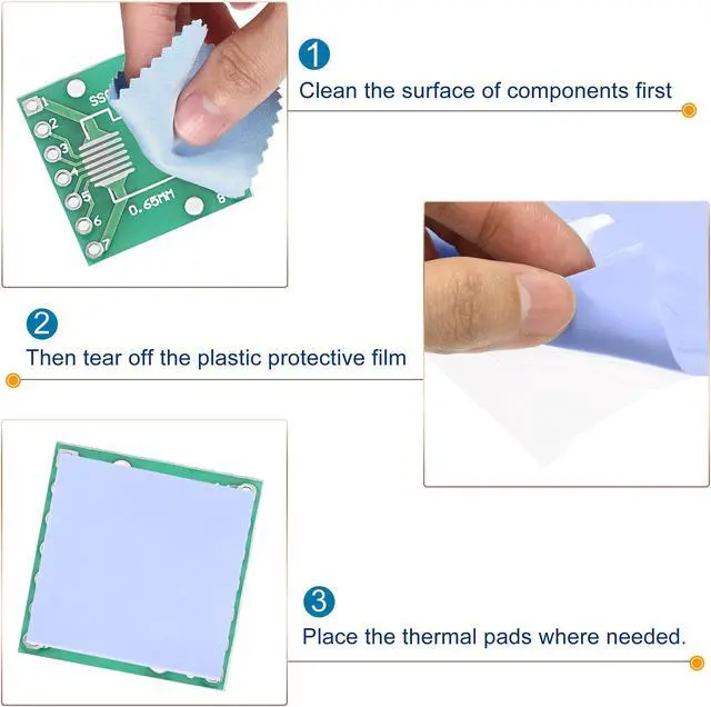 Alt view image 5 of 5 - Soft Silicone Thermal Conductive Pads 10mmx10mmx3mm Heatsink for Cooling Components Blue Pack of 100