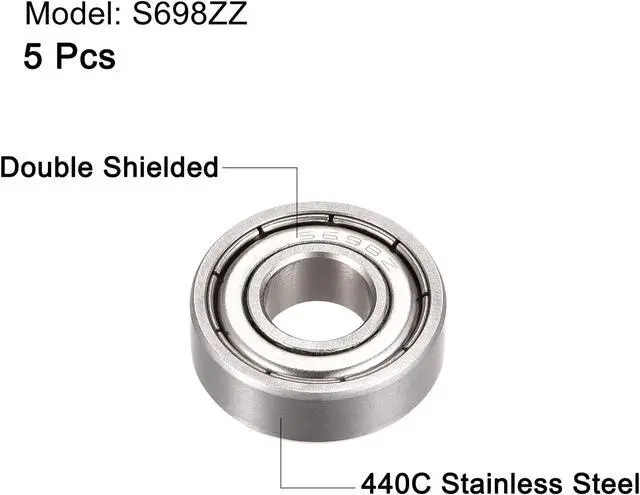 Alt view image 2 of 5 - S698ZZ Stainless Steel Ball Bearing 8x19x6mm Double Shielded Bearings 5pcs