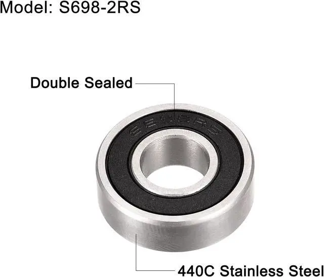 Alt view image 2 of 5 - S698-2RS Stainless Steel Ball Bearing 8x19x6mm Double Sealed Bearings 4pcs