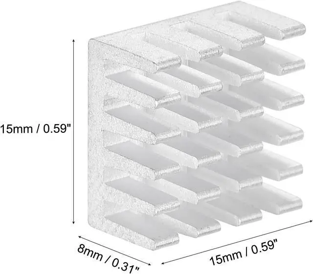 Alt view image 3 of 4 - 15x15x8mm Silver Tone Thermal Self Adhesive Aluminum Heatsink Electronic Radiators 12 Pcs