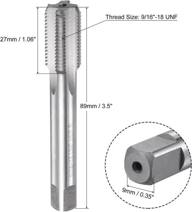 Alt view image 2 of 5 - Thread Milling Threading Tap 9/16"-18 UNF, Left Hand Machine HSS (High Speed Steel) 6542 Uncoated 4 Straight Flutes 2B Tolerance Grade