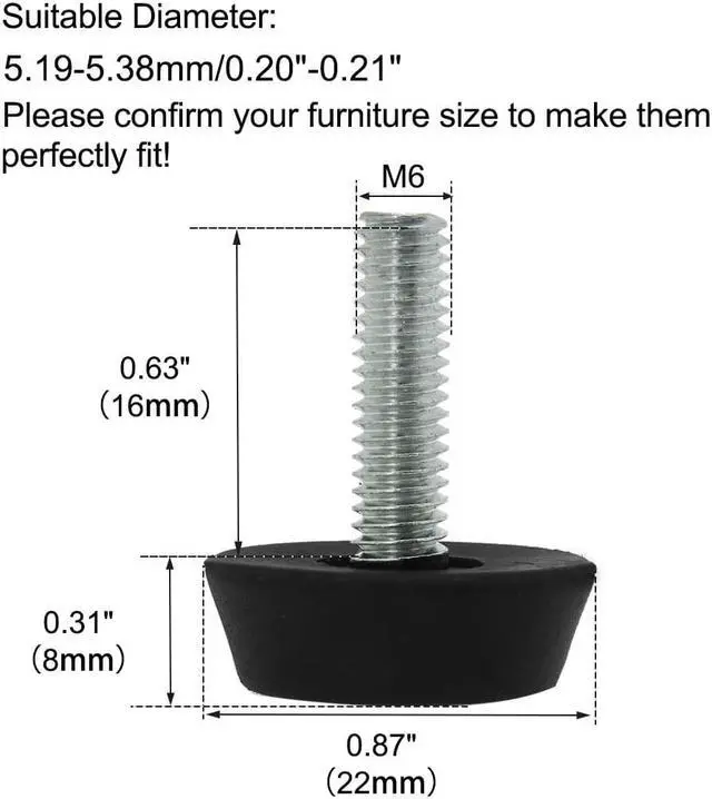 Alt view image 2 of 7 - M6 x 20 x 25mm Furniture Glide Leveling Feet Floor Protector for Table Leg 12pcs