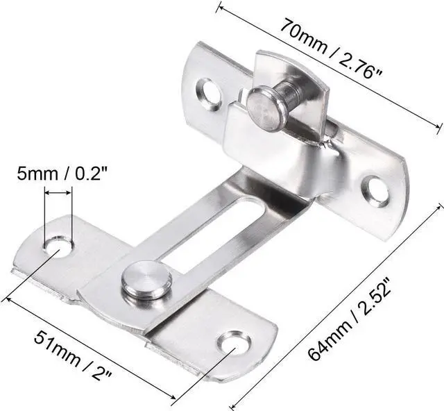 Alt view image 2 of 5 - 2.5" x 2.8" Door Latch, Right Angle Large Flip Gate Latch Stainless Steel for Door and Window, Silver