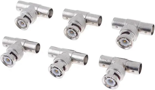 Alt view image 2 of 2 - 6 X Silver Tone 3 Ways Audio Video AC Devices 1 BNC Male to 2 Female Adapter