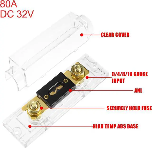 Alt view image 3 of 7 - 1 Set Car Audio 0 4 8 Gauge Inline ANL Fuse Holder Clear Transparent Fuse Block with 2pcs 80A Fuse