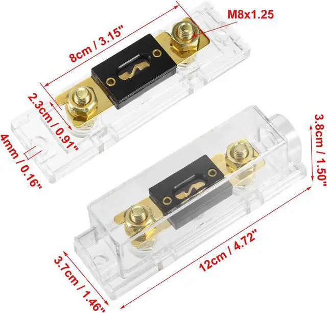 Alt view image 4 of 7 - 1 Set Car Audio 0 4 8 Gauge Inline ANL Fuse Holder Clear Transparent Fuse Block with 2pcs 80A Fuse
