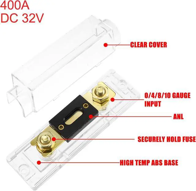 Alt view image 3 of 7 - 1 Set Car Audio 0 4 8 Gauge Inline ANL Fuse Holder Clear Transparent Fuse Block with 2pcs 400A Fuse