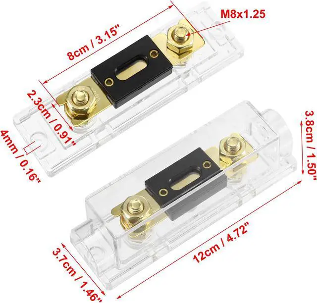 Alt view image 4 of 7 - 1 Set Car Audio 0 4 8 Gauge Inline ANL Fuse Holder Clear Transparent Fuse Block with 2pcs 400A Fuse