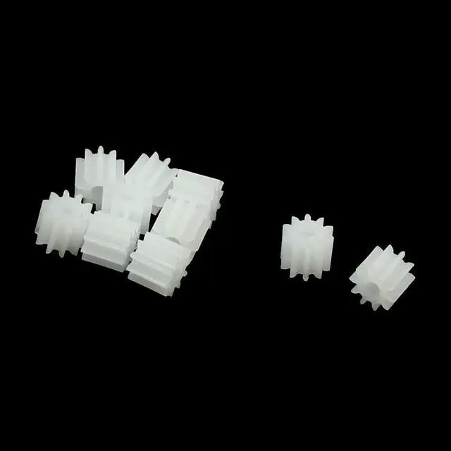 Main image of Unique Bargains 10 Pcs White Plastic 10 Teeth 2mm Shaft Dia DIY RC Toy Model Gears