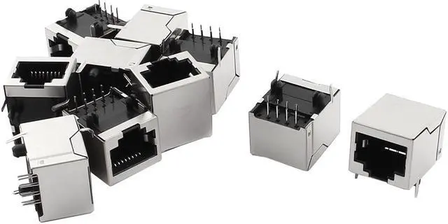 Main image of Unique Bargains 10Pcs PCB Mount RJ45 8P8C Modular Jacks Network Connector Silver Tone